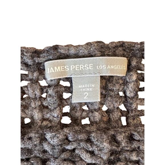 JAMES PERSE Los Angeles Charcoal Gray Open Weave Crochet Sweater Sz 2 Boho Chic - Picture 6 of 10